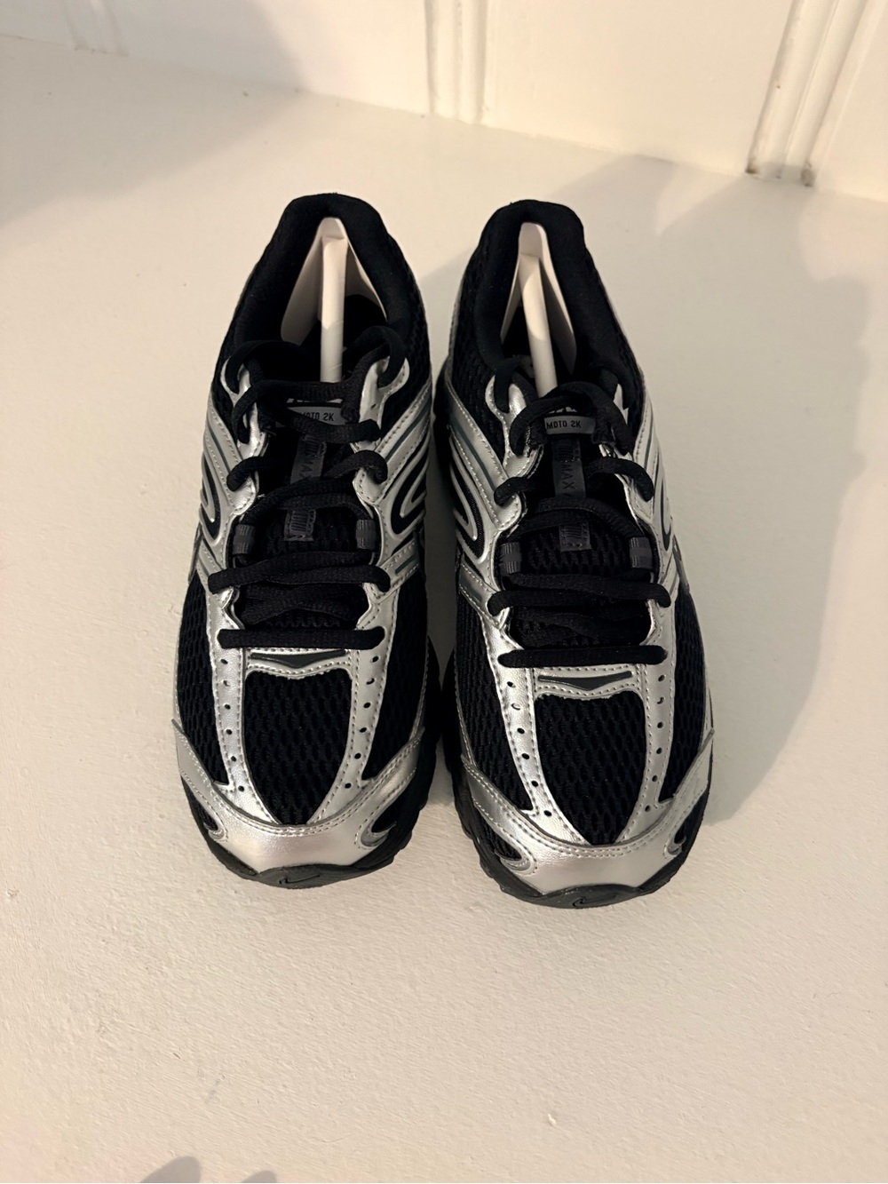 Nike Women's Air Max Moto 2K Black and Silver Athletic Running Shoes